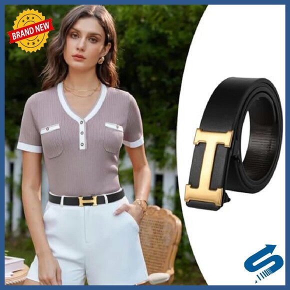 Leather Dress Belt with Automatic Buckle for Business Formal Wear